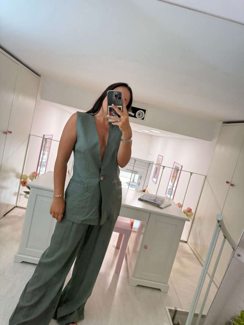 COORDINATO LUNGO IN LINO VERDE MILITARE