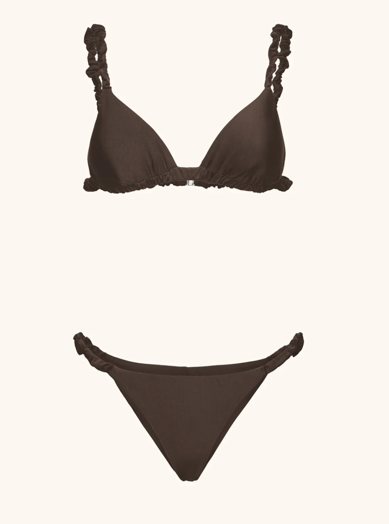 BIKINI TRIANGOLO CON SLIP FISSO MARRONE