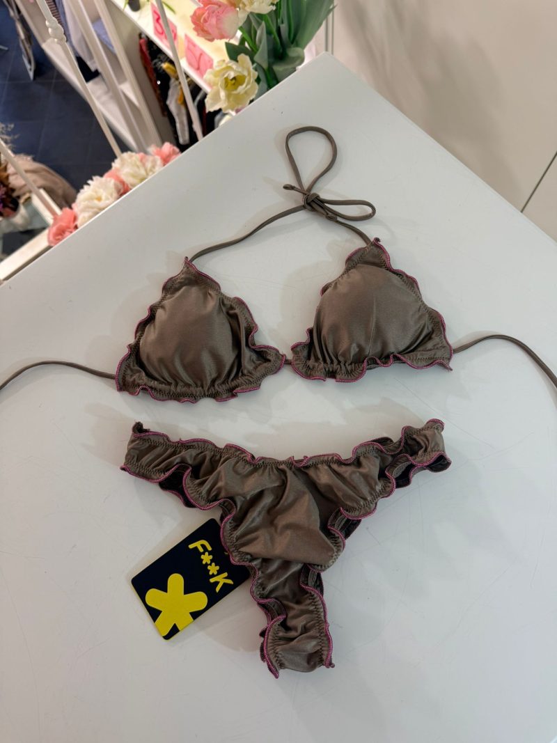 BIKINI TRIANGOLO CON SLIP AMERICANO FISSO TORTORA