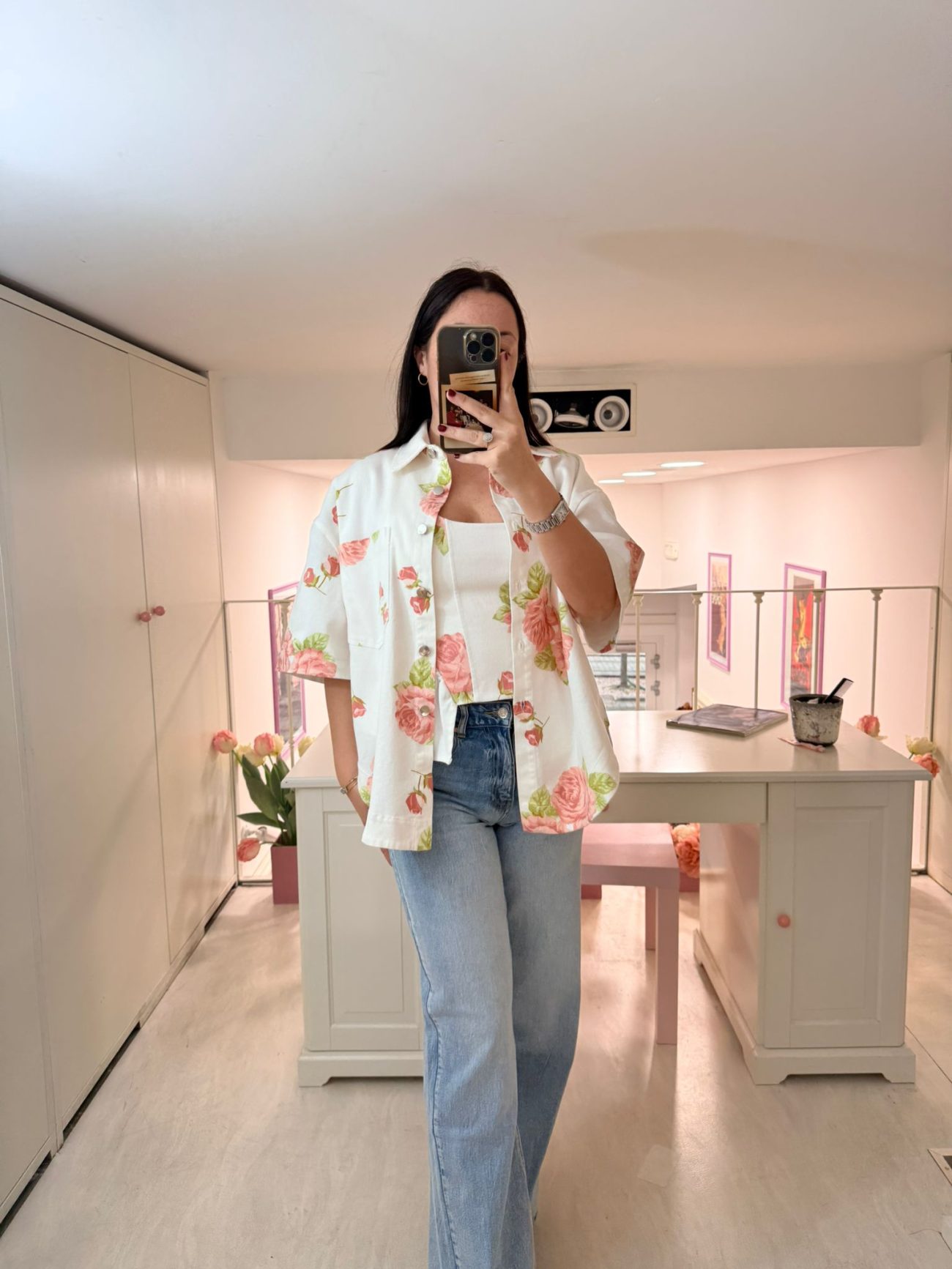 CAMICIA DENIM BIANCA FIORI